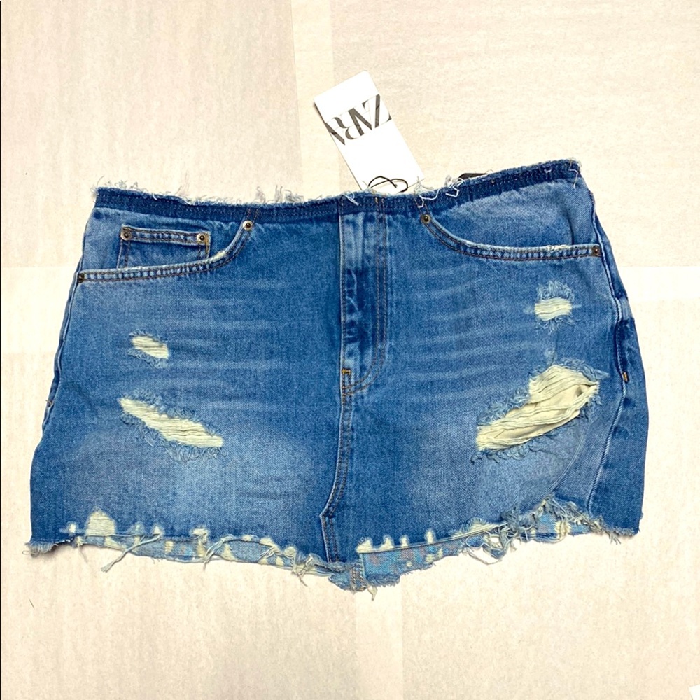 Zara Denim Distressed Mini Skirt Size L